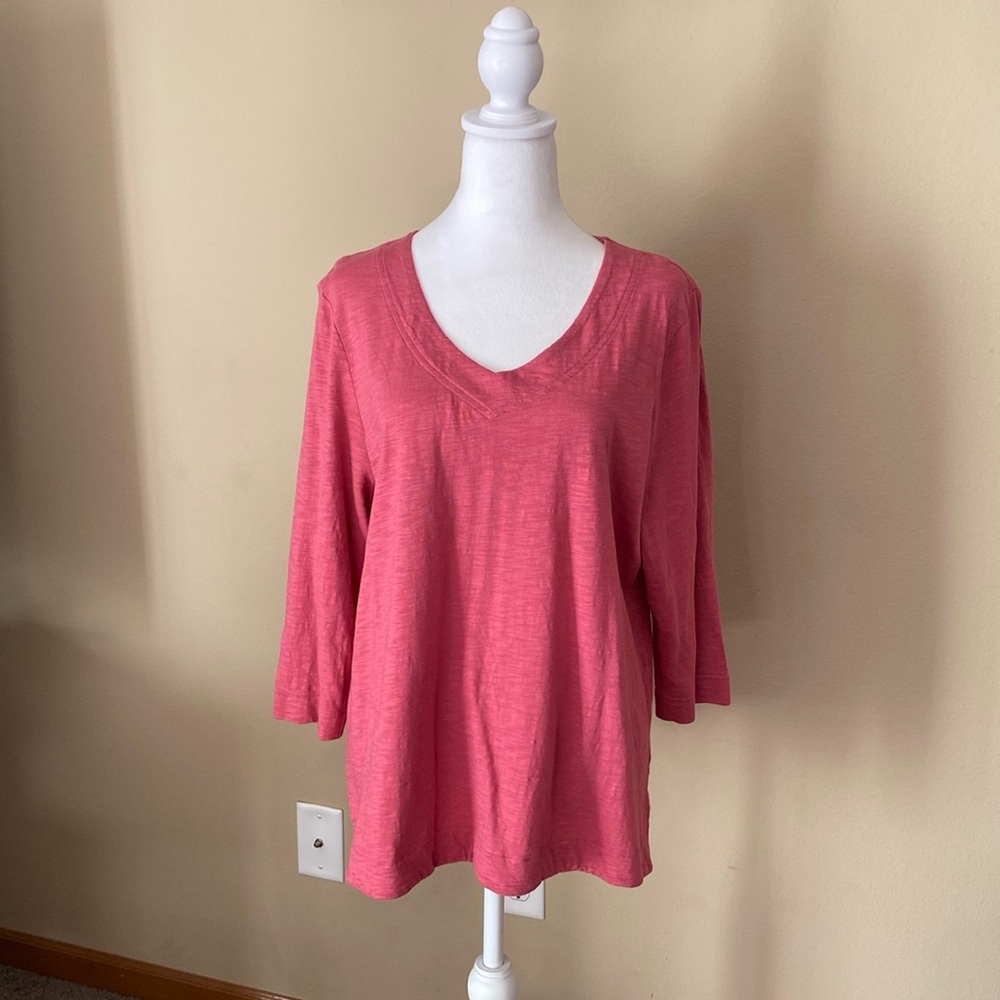 Chicos Pink 3/4 Length Sleeve V Neck Blouse 2X